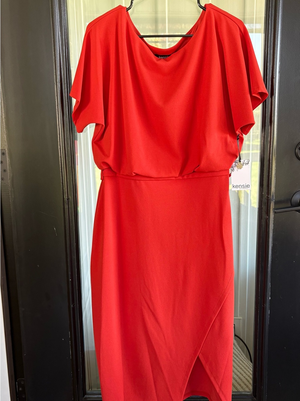 Kensie Red Draped Blouson Midi Dress